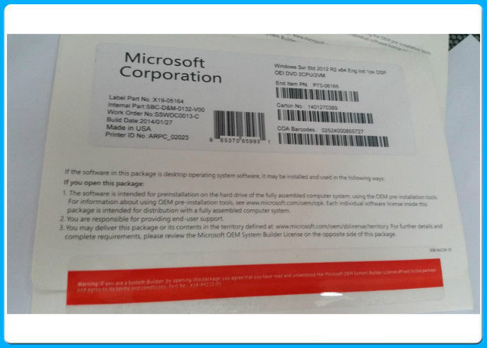 Microsoft Windows Server 2012 bán lẻ tiêu chuẩn hộp DVD cho sever2012 r2 COA 2 CALS OEM gói