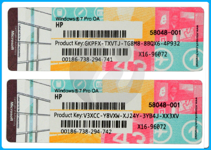 Bản gốc màu hồng / màu xanh của Windows 7 Mã sản phẩm chính oem COA key dán nhãn